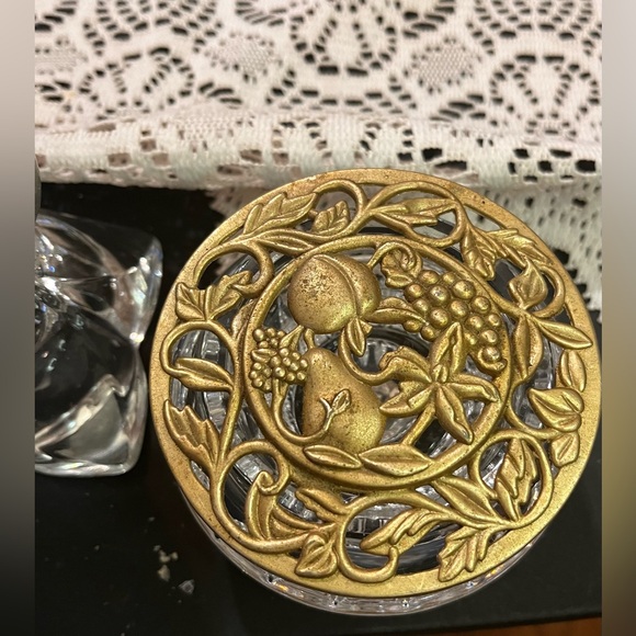 Vintage mismatched crystal taper candlestick holders brass topper & jello mold - Picture 6 of 15